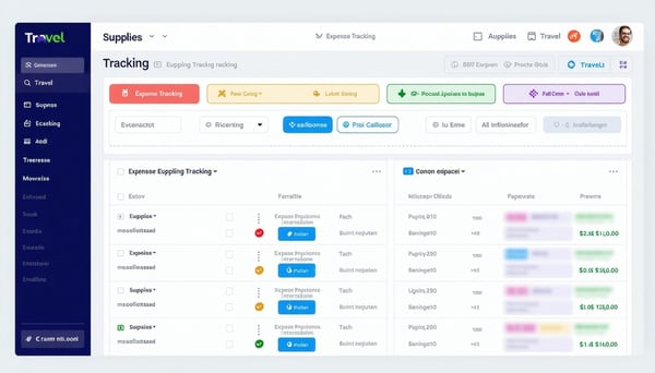 Supporting Image Generate a screenshot of a CRM dashboard showing an expense tracking feature with categories like Supplies and Travel displayed in a clean colourful layout-1