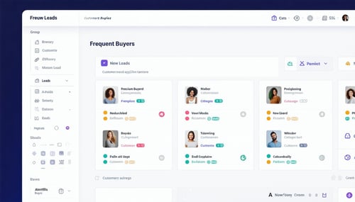 Supporting Image Generate a screenshot of a CRM interface showing customer groups like Frequent Buyers and New Leads with colorful tags and a clean intuitive layout