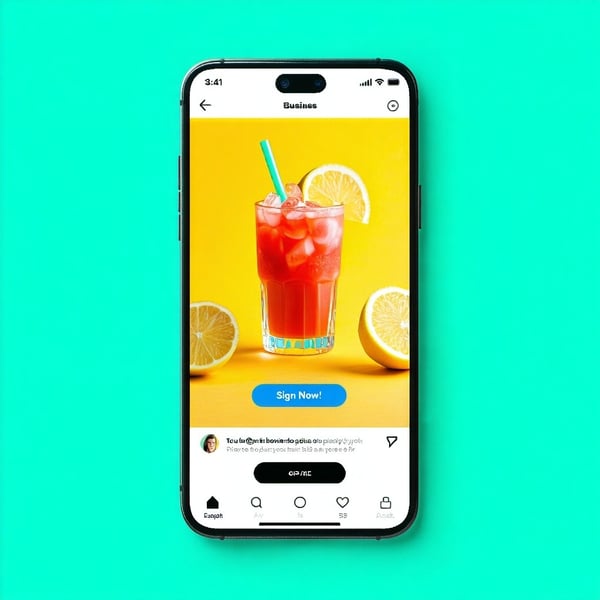Supporting Image Generate a screenshot of a social media ad for a small business featuring a vibrant image of a product or service with a clear calltoaction button like Sign Up Now