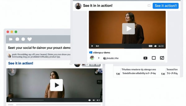 Supporting Image Generate a screenshot of a social media video post showing a short clip thumbnail with a play button featuring a product demo and a caption like See it in action-1
