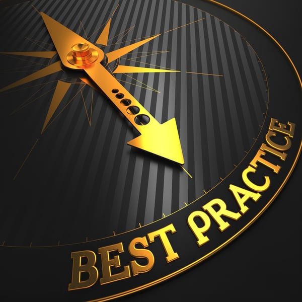 Best Practice - Business Background. Golden Compass Needle on a Black Field Pointing to the Word Best Practice. 3D Render.