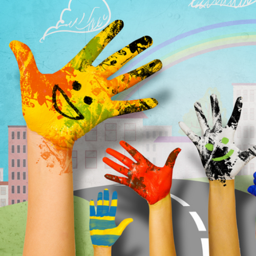 Colour hands for best contracting on landing page design