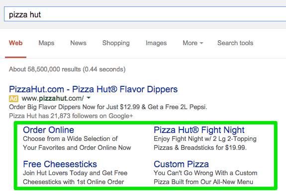 example sitelink ad extension