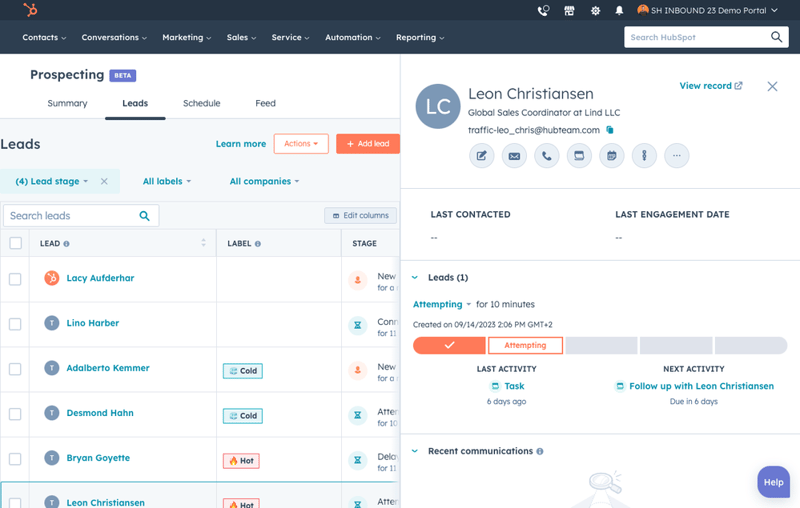 HubSpot prospect workspace screen shot