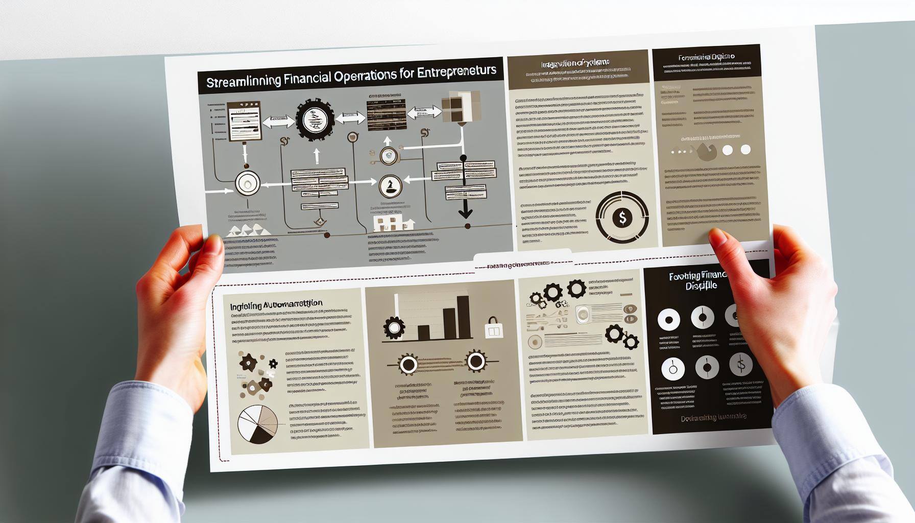 mage shows a comprehensive guide on streamlining financial operations for entrepreneurs, focusing on automation, integrated systems, and fostering financial discipline.