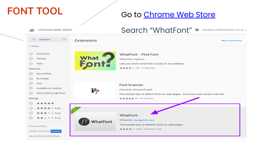 Link to WhatFont Chrome extension